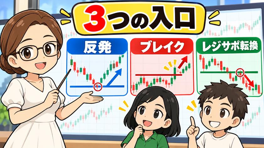 3つの入り口、反発、ブレイク、レジサポ転換
